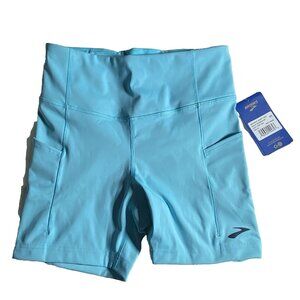 Brooks Women Size XS Method 5” Short Tights Vivid Teal Wicking 4 Way Stretch